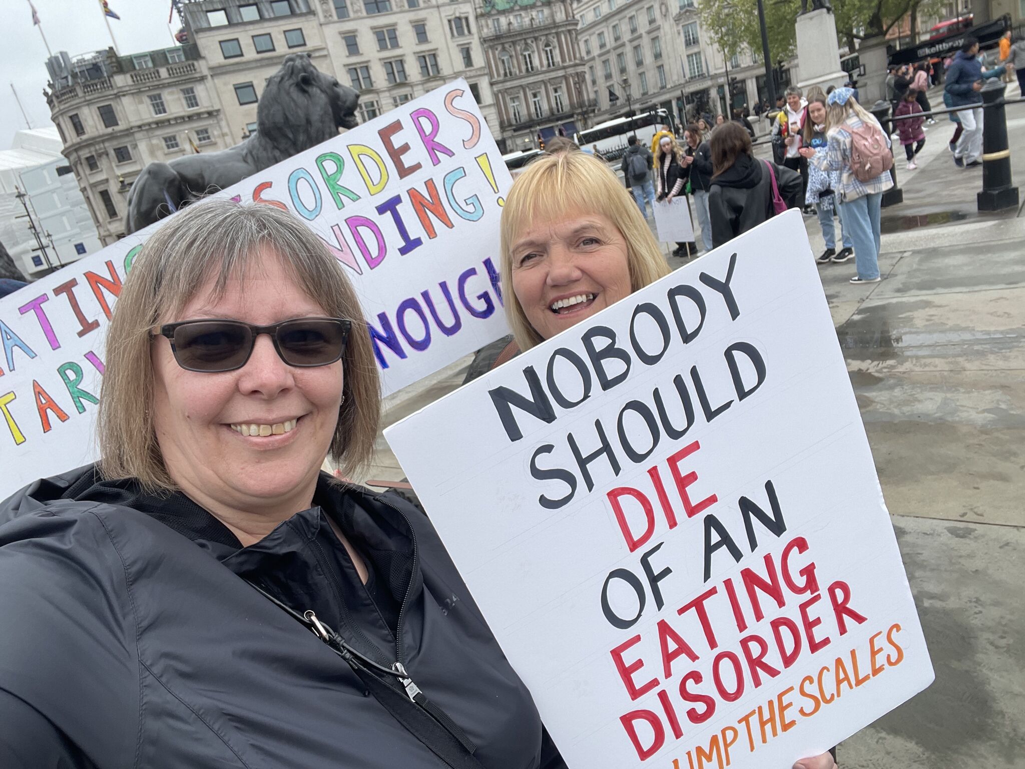 Liz and Sarah supporting the Dump The Scales campaign in London